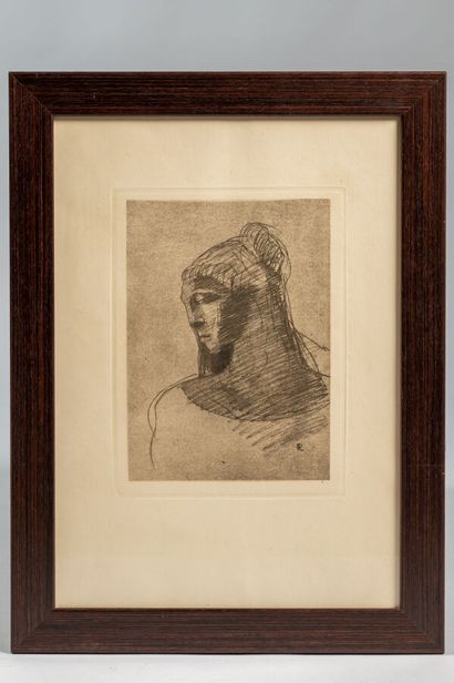 null REDON Odilon (1840-1916), "Portrait of a woman in profile", engraving monogrammed...