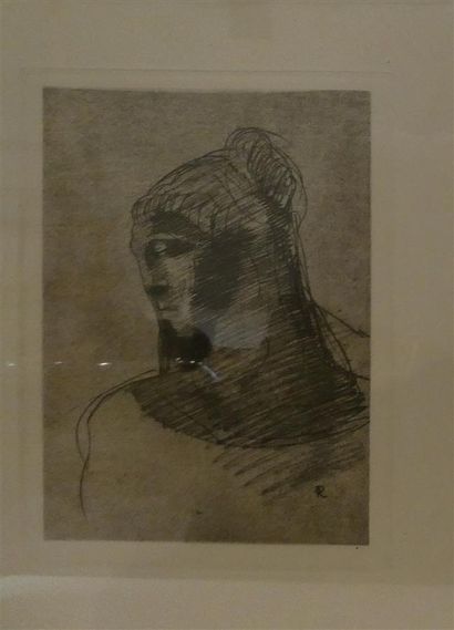 null REDON Odilon (1840-1916), "Portrait of a woman in profile", engraving monogrammed...