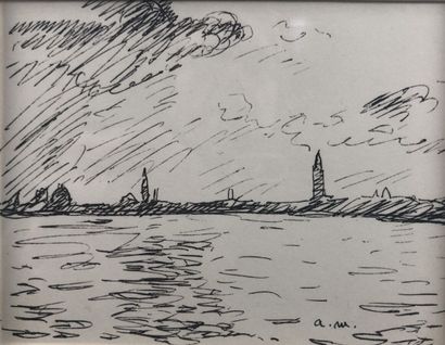 null MARQUET Albert (1872-1939), "Vue de la lagune, Venise", encre de Chine monogrammée...