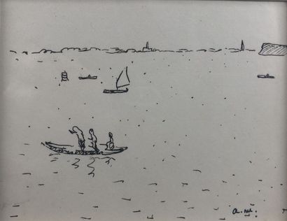 null MARQUET Albert (1872-1939), "Vue de la lagune avec barque et trois personnages,...