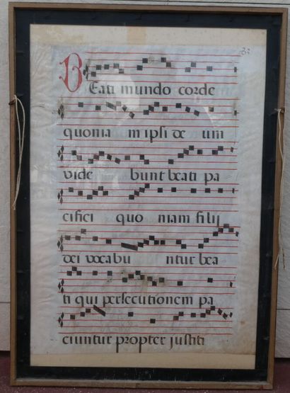 null [ENLUMINATION]. Double illuminated manuscript leaf from a large book called...