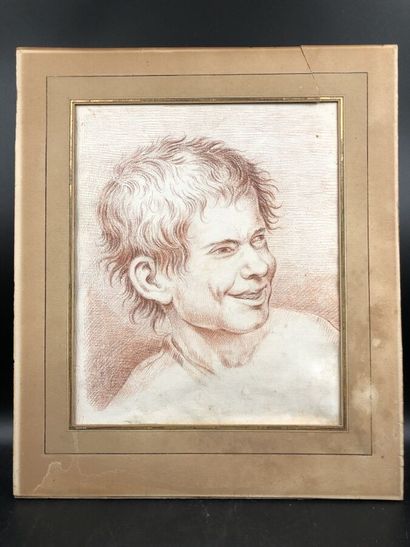 null French school in the style of the 18th century, "Portrait of a young boy", red...