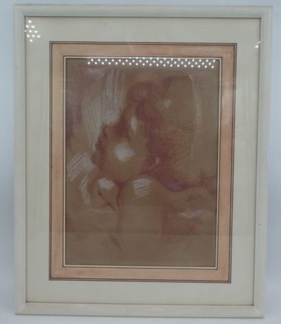 null Anonyme, "Tête de putto", sanguine et craie blanche, 29 x 21 cm à vue