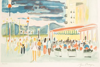 null BRAYER Yves (1907-1990),
"La place animée, temps gris",
lithographie en couleurs...
