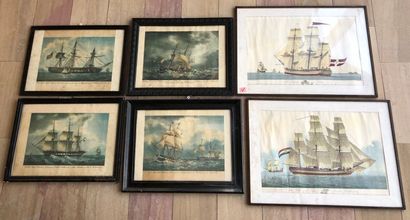 null LOT six gravures en couleurs figurant des bateaux, 47 x 66 cm.