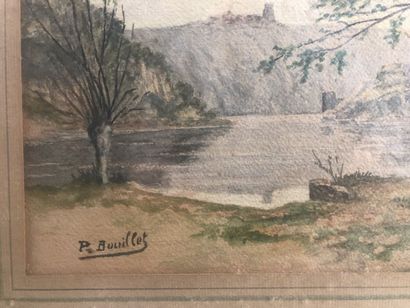 null BOUILLET P., "Paysage de st Maurice sur Loire", aquarelle signée en bas à gauche,...