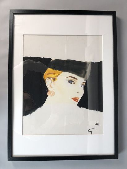 null GRUAU René (1909-2004), "Portrait présumé de Catherine Deneuve", technique mixte...