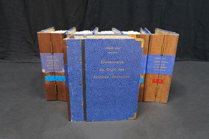 null 11 classeurs de dictionnaires du Droit, dos bois, ainsi que divers ouvrages...