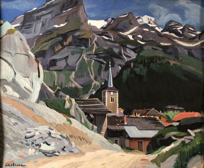 null ASTRUC Edmond (1878-1977), "Paysage de montagne", huile sur carton signée en...