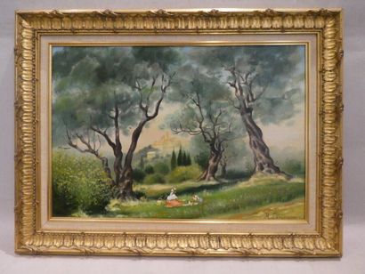 null LEVASSEUR A., "Le Déjeuner sur l'herbe", huile sur toile signée en bas à droite,...