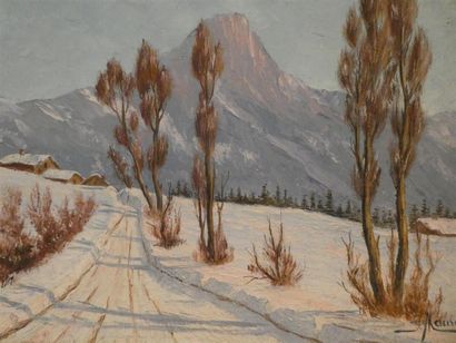 null MAUREL Fernand, ''Paysage de montagne sous la neige", huile sur toile signée...
