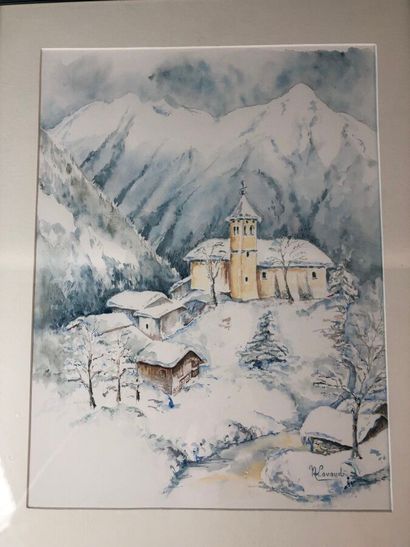 null LAVAUD Nicole, "Champagny en Vanoise La Plagne Eglise Saint Gigismond en hiver",...