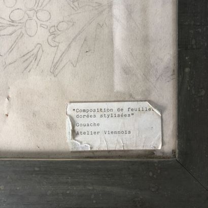 null Atelier viennois, "Composition de feuilles stylisées", gouache sur papier numérotée...