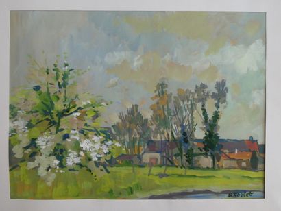 null ROULET Bernard (1923/2006), "Paysages champêtres", une paire de gouache signées,...