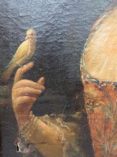 null ECOLE FRANCAISE, XVIIIe
Jeune fille à l'oiseau
Huile sur toile
80 x 59 cm
(accidents,...