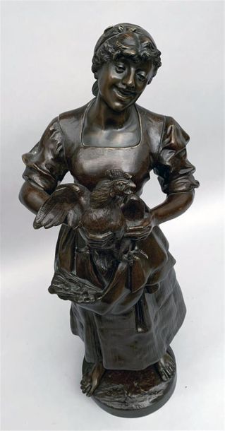 null Adolphe Jean LAVERGNE (act.1863-1928)
Jeune paysanne au coq
Bronze patiné.
H...
