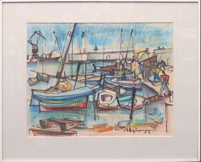 null Raymond ESPINASSE (1897-1985)
Port de Sète. 
Crayons gras signé en bas à droite
49...