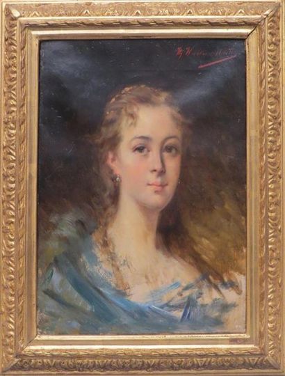 null ECOLE FRANCAISE XIXe
Portrait de jeune femme à la robe bleue
Huile sur toile...