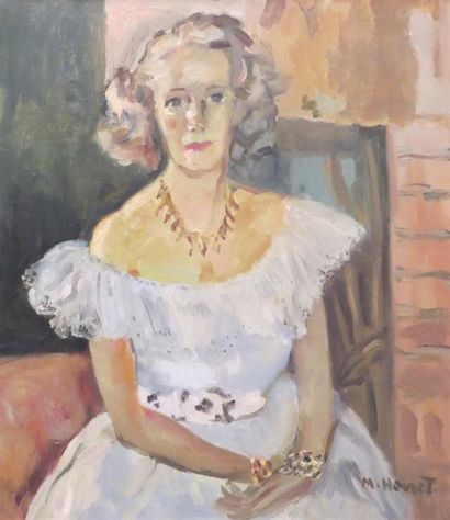 null Marie HOWET (1897-1984)
Portrait de dame à la robe blanche
Huile sur toile signée...
