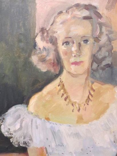 null Marie HOWET (1897-1984)
Portrait de dame à la robe blanche
Huile sur toile signée...