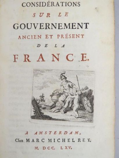 null ARGENSON (René Louis de Voyer, marquis d'). CONSIDÉRATIONS SUR LE GOUVERNEMENT...