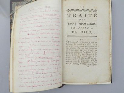 null [ATHÉISME]. TRAITÉ DES TROIS IMPOSTEURS. Amsterdam, sans nom d'éditeur, 1776....