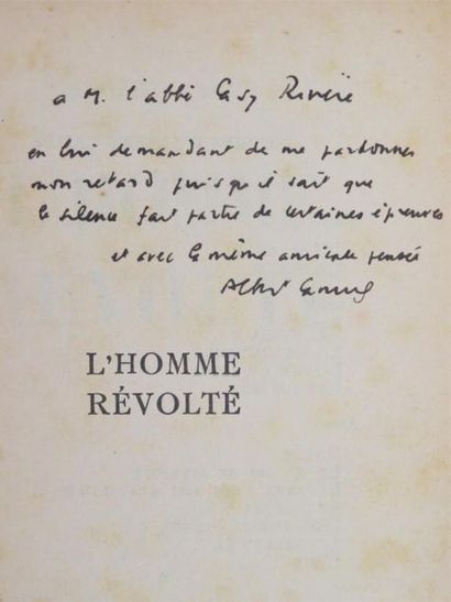 CAMUS (Albert). L'HOMME RÉVOLTÉ. Paris, Gallimard,...