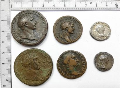 Lot de 6 monnaies de Trajan comprenant :...