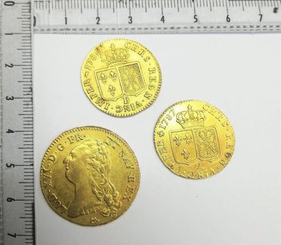 null Lot de 3 monnaies d'or Louis XVI, un double Louis 1786 N ( Montpellier ) et...