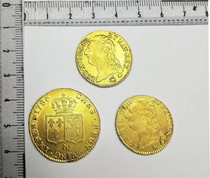 null Lot de 3 monnaies d'or Louis XVI, un double Louis 1786 N ( Montpellier ) et...