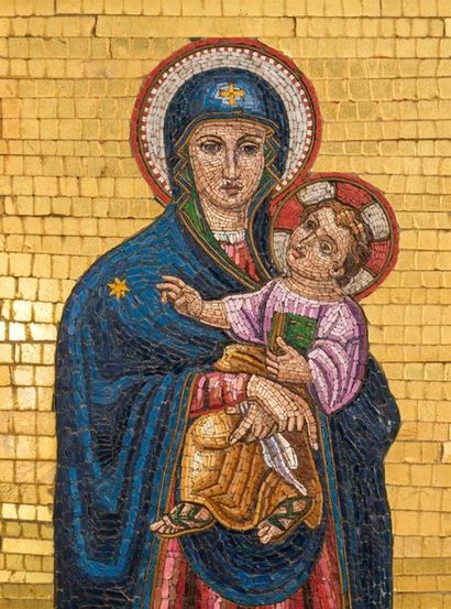 null Micromosaïque en pierre polychrome une Vierge à l'enfant
Italie, XIXe
15 x 12...