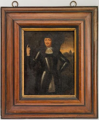 null Ecole HOLLANDAISE du XVIIème 
Portrait d'homme en armure 
Huile sur toile 
41...