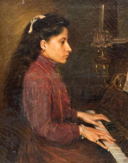 ECOLE FRANCAISE fin XIXe
Jeune pianiste
Huile...