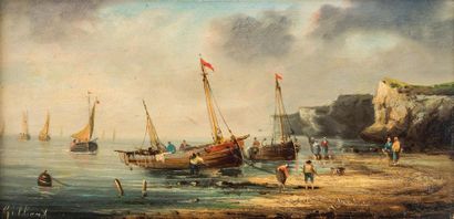 null Pierre-Julien GILBERT (1783 - 1860)
"Le retour de pêche"
Huile sur panneau,...