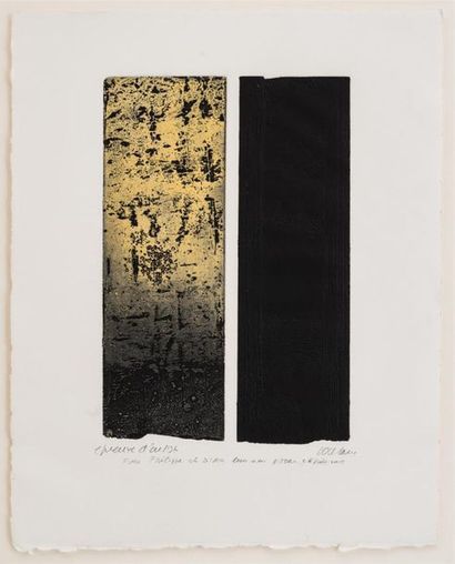  Pierre SOULAGES (né en 1919) Composition dorée et noire Eau-forte Epreuve d'artiste...