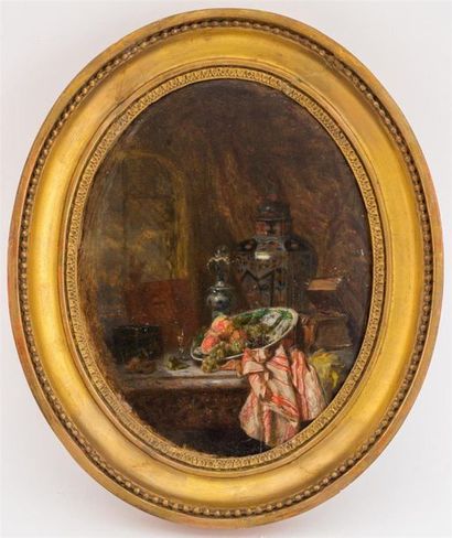 null Philippe ROUSSEAU (1816-1887)
Nature morte aux fruits et au pichet de Delft
Huile...