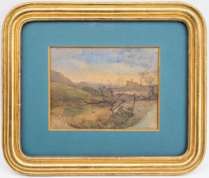 null Auguste RAVIER (1814-1895)
Vue de chateau au levant
Aquarelle signée en bas...