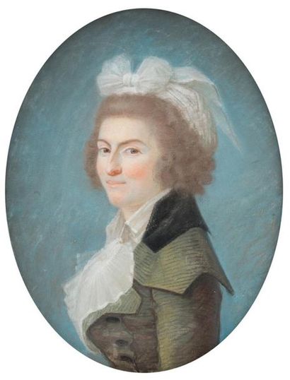 null ECOLE FRANCAISE XIXe
Portrait de jeune femme
Pastel dans un ovale
57,5 x 43...