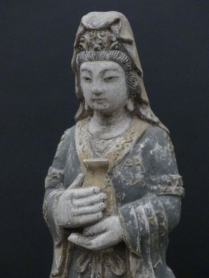 null Bois sculpté polychrome " dignitaire" 
Chine Style Song 
H: 76 cm - petits accidents...