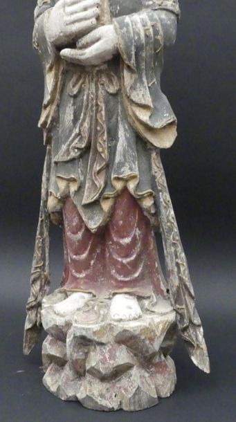 null Bois sculpté polychrome " dignitaire" 
Chine Style Song 
H: 76 cm - petits accidents...