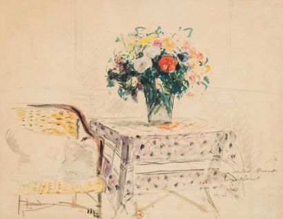 null Henri LEBASQUE ( 1865-1937) 
Vase de fleurs
Aquarelle, monogrammée en bas à...