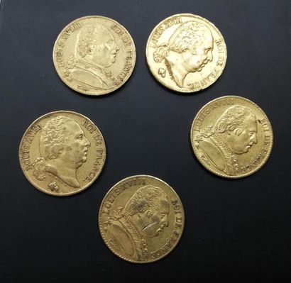 5 pièces 20 Fr or. Louis XVIII