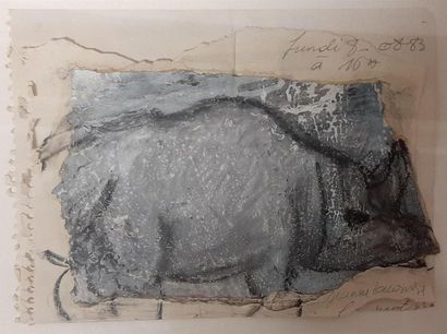 null Jeanne BEGUERISSE LACOMBE (1950)
Lettre au rhinocéros
Huile sur papier, signé
14...