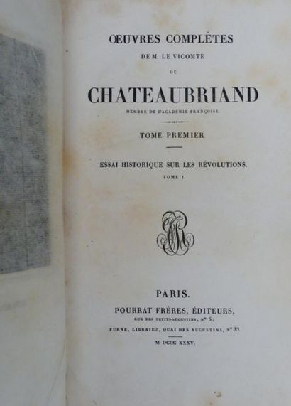 null CHATEAUBRIAND (Vicomte de). OEUVRES COMPLÈTES. Paris, Pourrat frères, 1835....