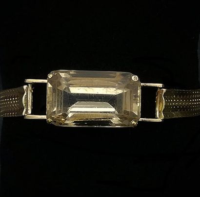 Bracelet ruban en or, quartz central 20 carats...