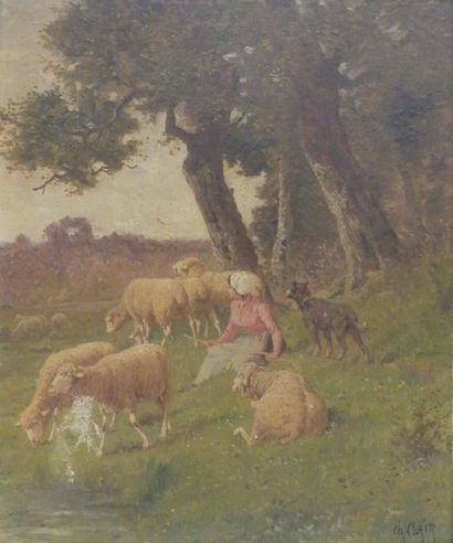 null Charles CLAIR (1860-1930)
Bergère et ses moutons
Huile sur toile signée en bas...