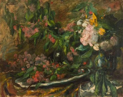 null Georges CLAIRIN (1843-1919)
Nature morte au plat de fruits et aux bouquets de...