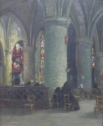 null Hubert GAUTIER( 1872- ?)
" Intérieur d'église"
Huile sur panneau, signée en...