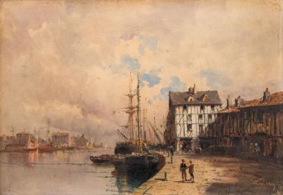 null Emile GODCHAUX (1860-1938)
Port animé de Normandie
Huile sur toile signée à...