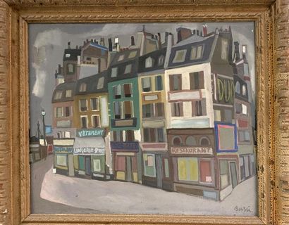 null Renato BUSSI (1926 - 1999)
"Case a quartiere Montparnasse"
Huile sur toile signée...